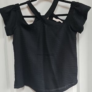 LOFT Black Cap Sleeve Cut Out Blouse